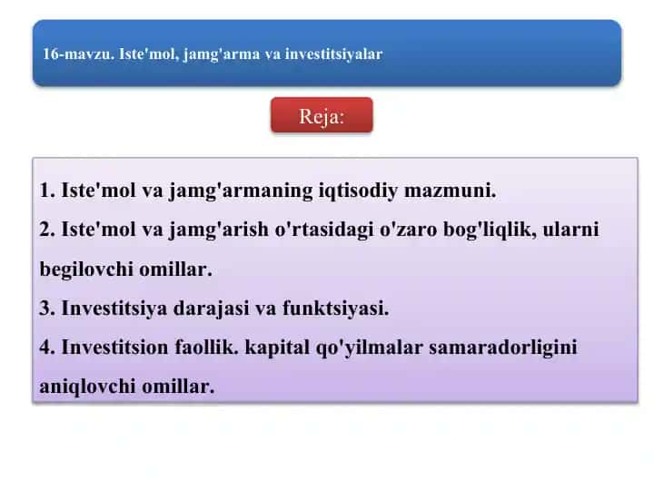 Iste'mol va jamg'armaning iqtisodiy mazmuni