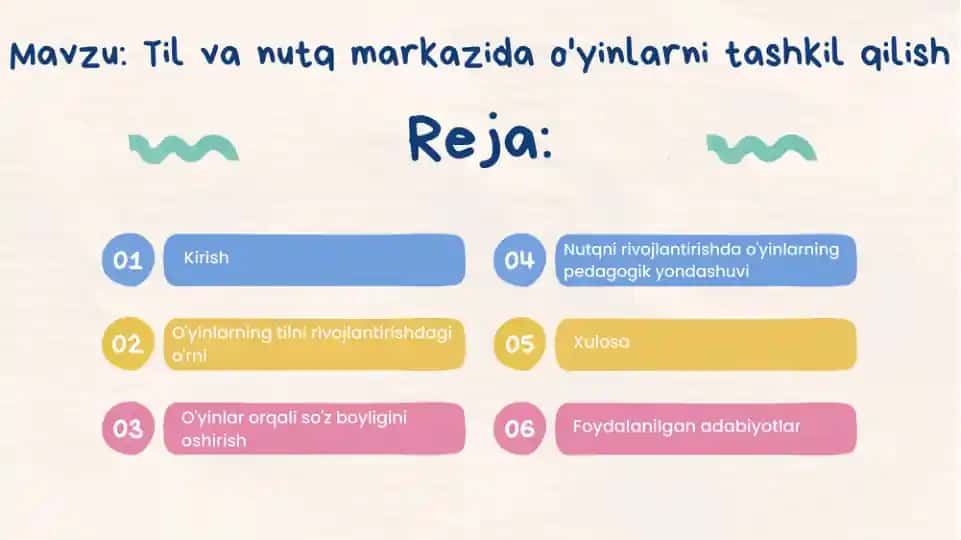 Til va nutq markazida o'yinlarni tashkil qilish