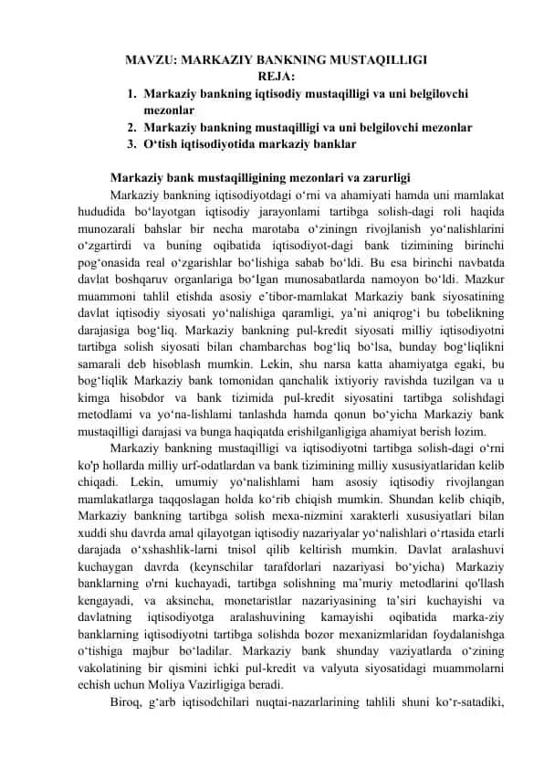 Markaziy bankning mustaqilligi