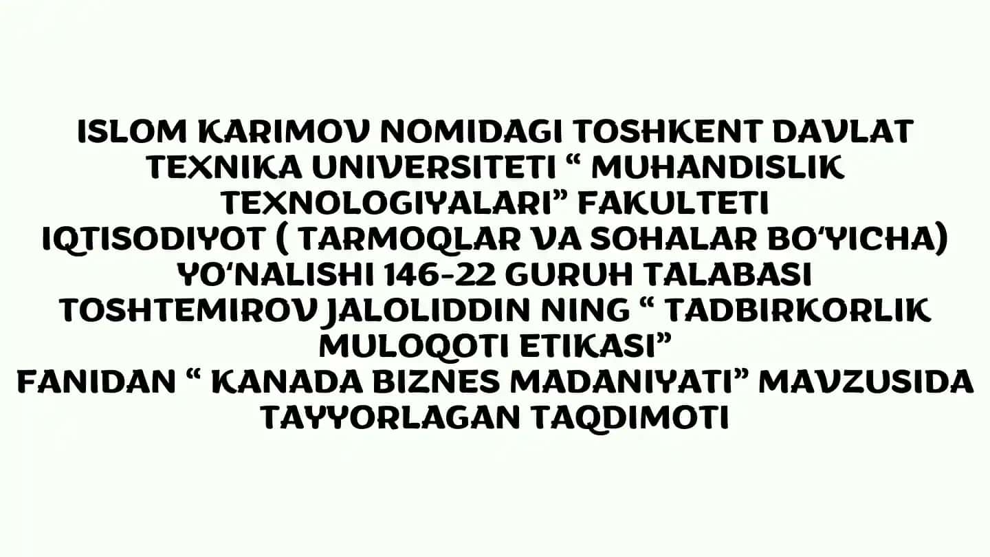 Tadbirkorlik Muloqoti Etikasi taqdimoti