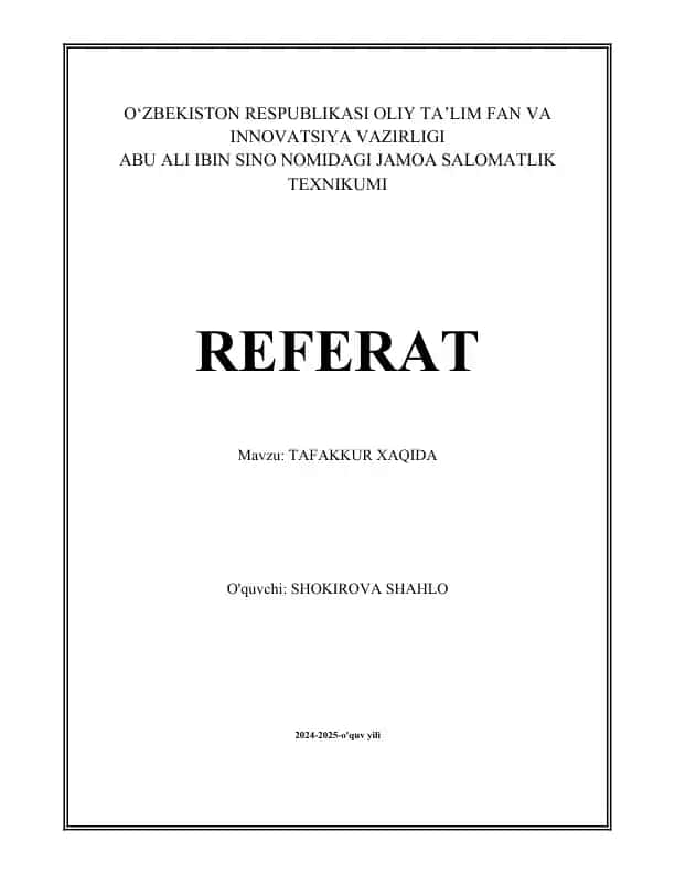 Tafakkur haqida referat