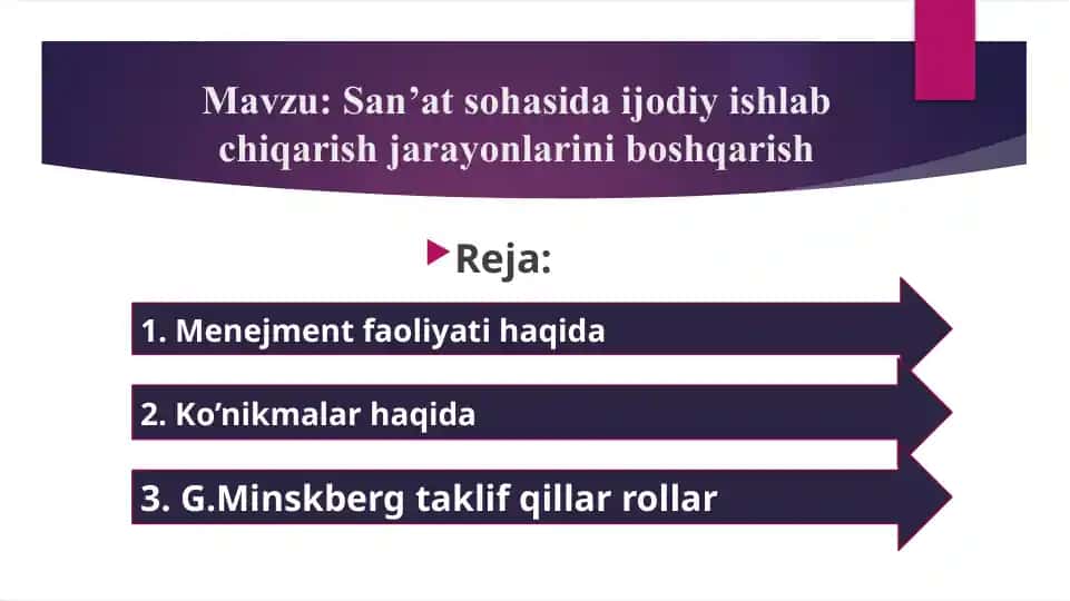 San’at sohasida ijodiy ishlab chiqarish jarayonlarini boshqarish