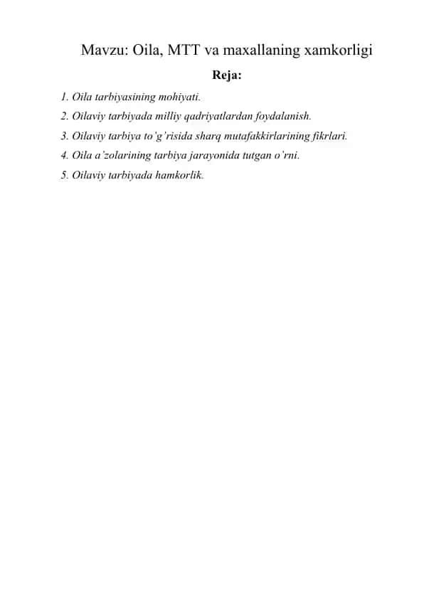 Oila, MTT va maxallaning xamkorligi