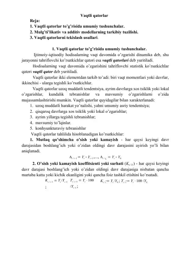 Vaqtli qatorlar tarkibi