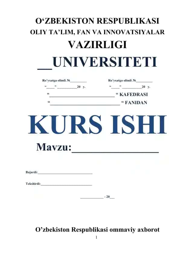 O‘zbekiston Respublikasi Oliy Ta‘lim, Fan va Innovatsiyalar Vazirligi Universiteti