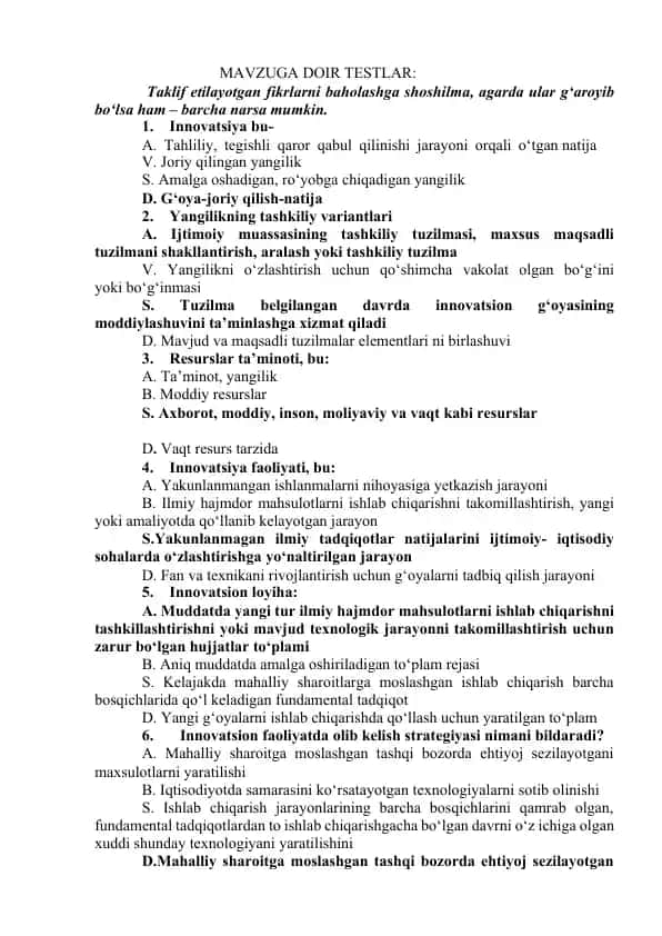 Innovatsiya va Yangiliklar