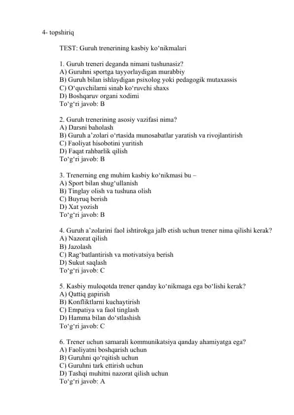 Guruh trenerining kasbiy ko‘nikmalari