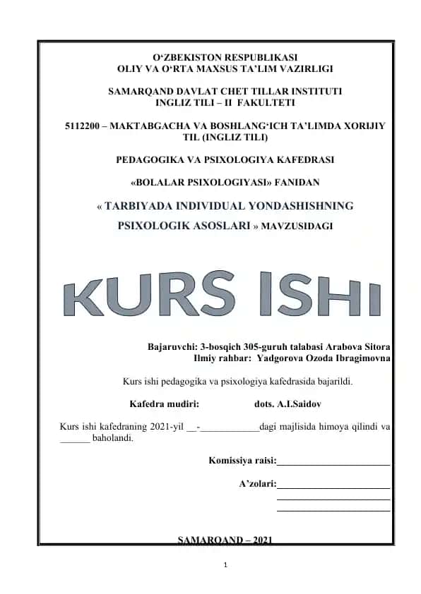 Tarbiyada individual yondashishning psixologik asoslari