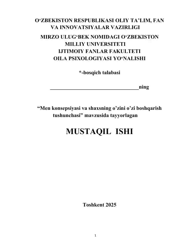 Men konsepsiyasi va shaxsning o’zini o’zi boshqarish tushunchasi” mavzusida tayyorlagan