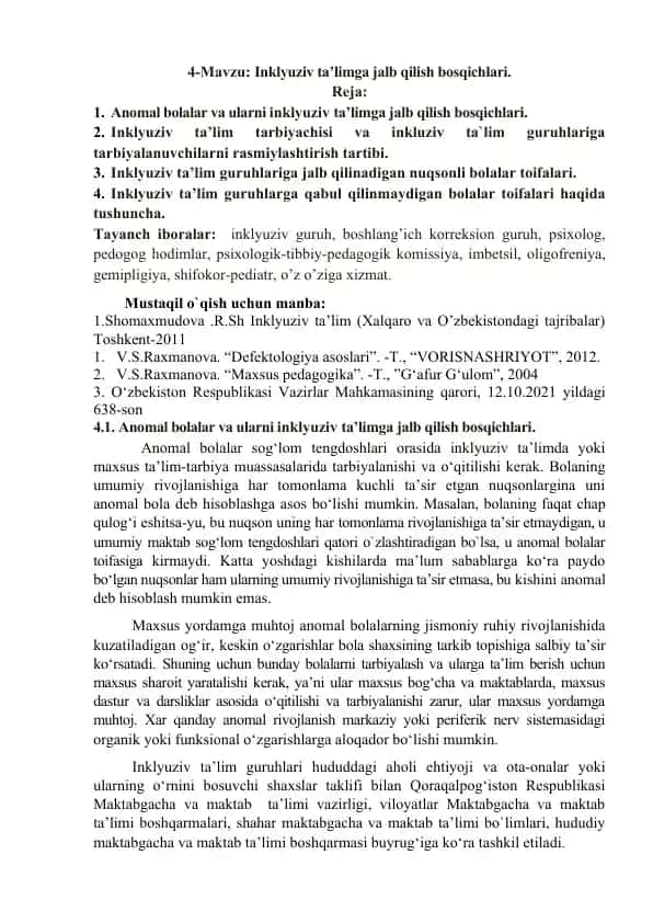 Inklyuziv ta’limning bosqichlari