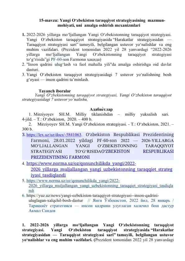 Yangi O‘zbekiston taraqqiyot strategiyasi