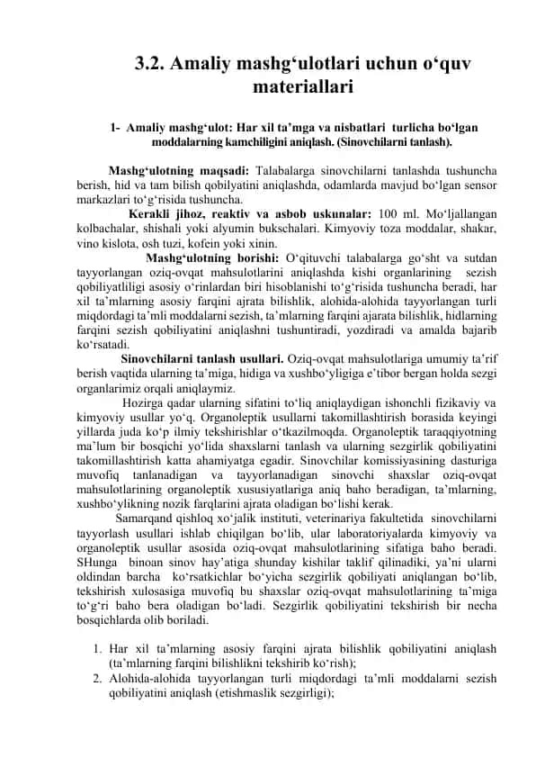 Amaliy mashg‘ulotlari uchun o‘quv materiallari