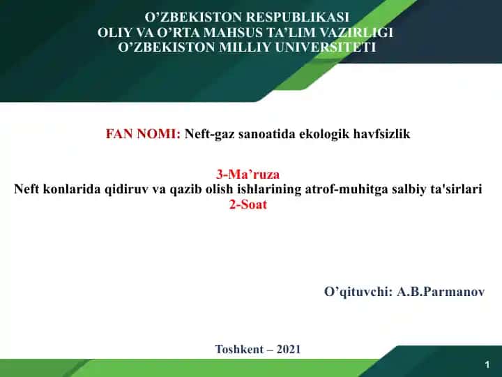 Neft-gazsanoatida ekologik havfsizlik