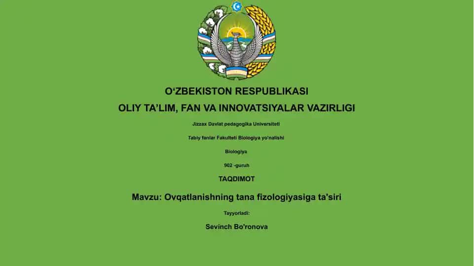 Ovqatlanishning tana fizologiyasiga ta'siri