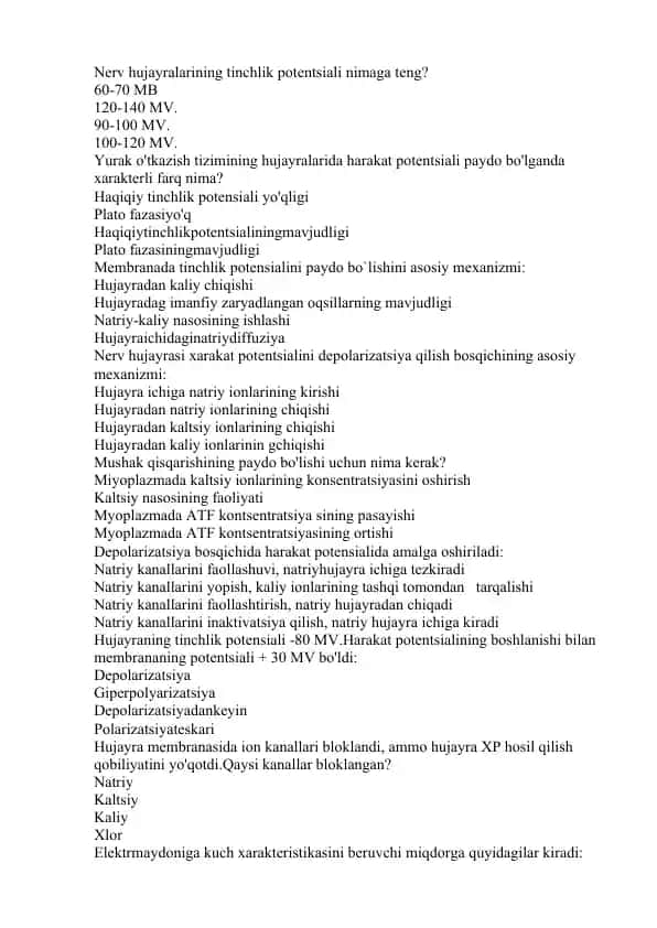 Nerv hujayralarining tinchlik potentsiali