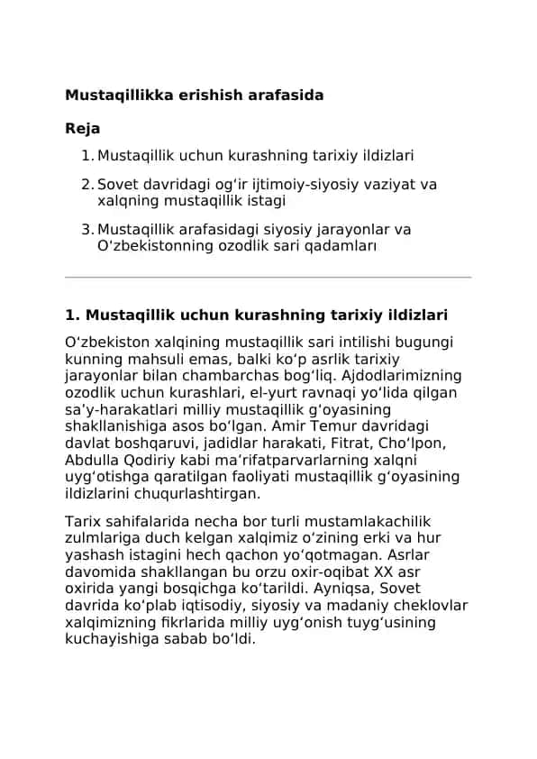 Mustaqillikka erishish arafasida
