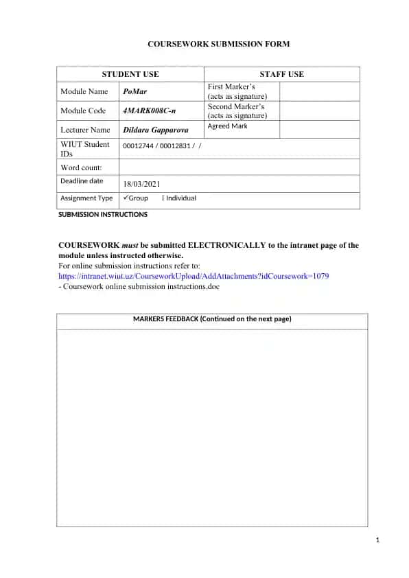 Coursework Submission Form
