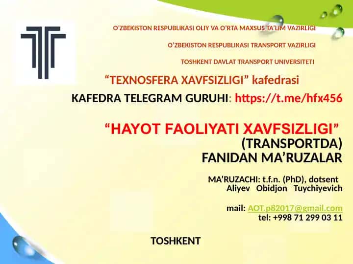 "HAYOT FAOLIYATI XAVFSIZLIGI"