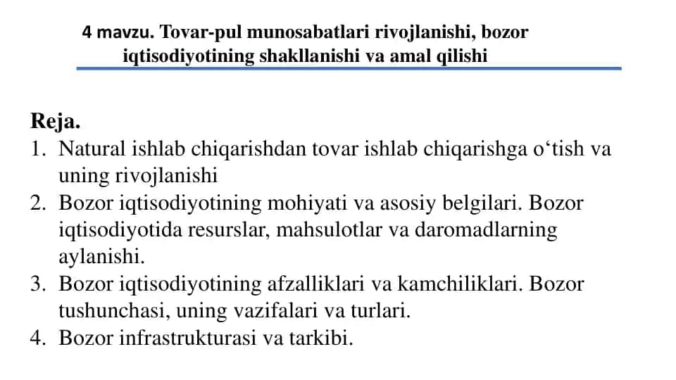 Natural ishlab chiqarishdan tovar ishlab chiqarishga o‘tish va uning rivojlanishi