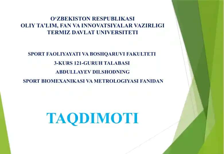 Sport biomexanikasi va metrologiyasi fanidan taqdimot