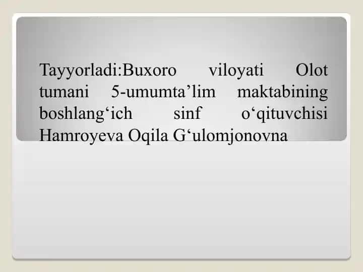 O‘tilgan mavzuni mustahkamlash