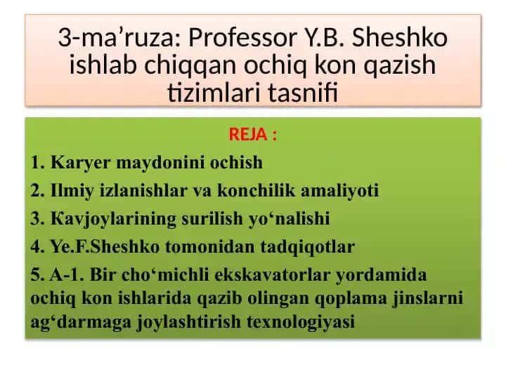 Karyer maydonini ochish tizimlari tasnifi