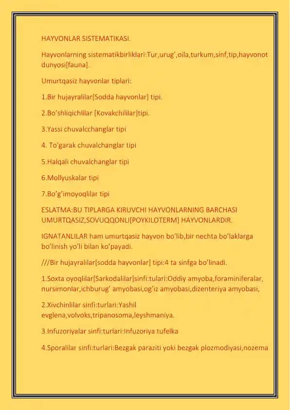Hayvonlar Sistematikasi