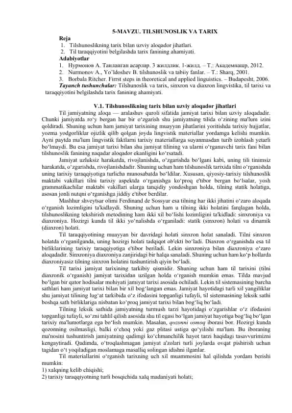 Tilshunoslikning Tarix bilan Uzviy Aloqador Jihatlari
