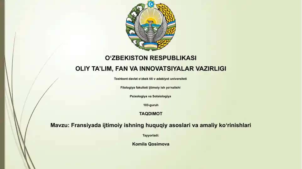 Fransiyada ijtimoiy ishning huquqiy asoslari va amaliy koʻrinishlari