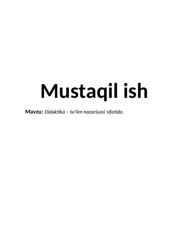 Didaktika – ta'lim nazariyasi sifatida