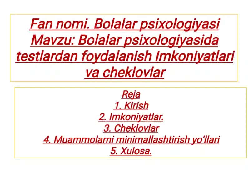 Bolalar psixologiyasi testlari
