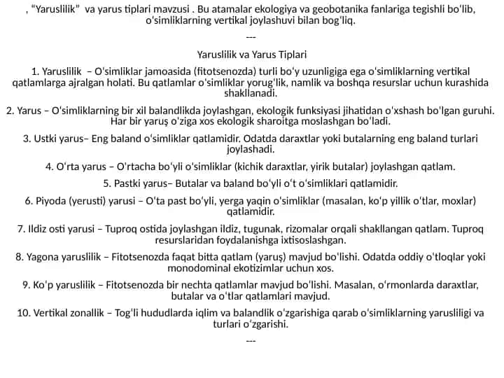 Yaruslilik va Yarus Tiplari