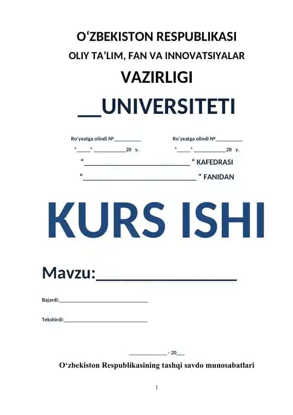 O‘zbekiston Respublikasining tashqi savdo munosabatlari haqida kurs ishi