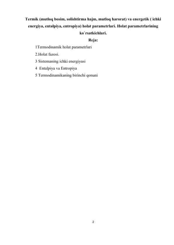 Termik va Energetik Parametrlar