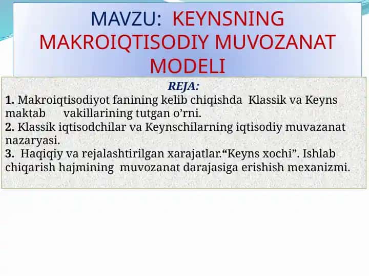 Keynsning Makroiqtisodiy Muvozanat Modeli