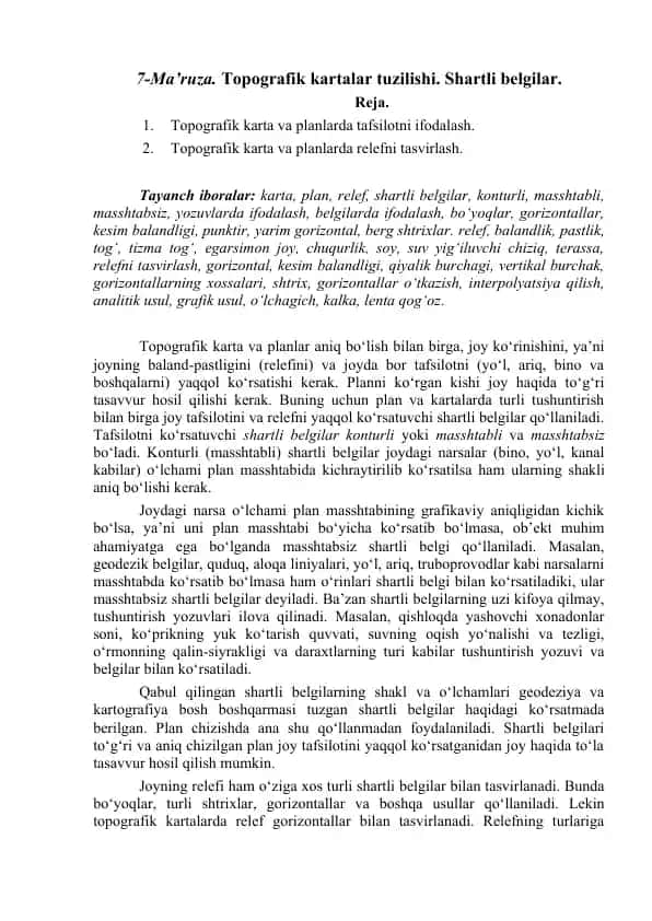Topografik kartalar tuzilishi