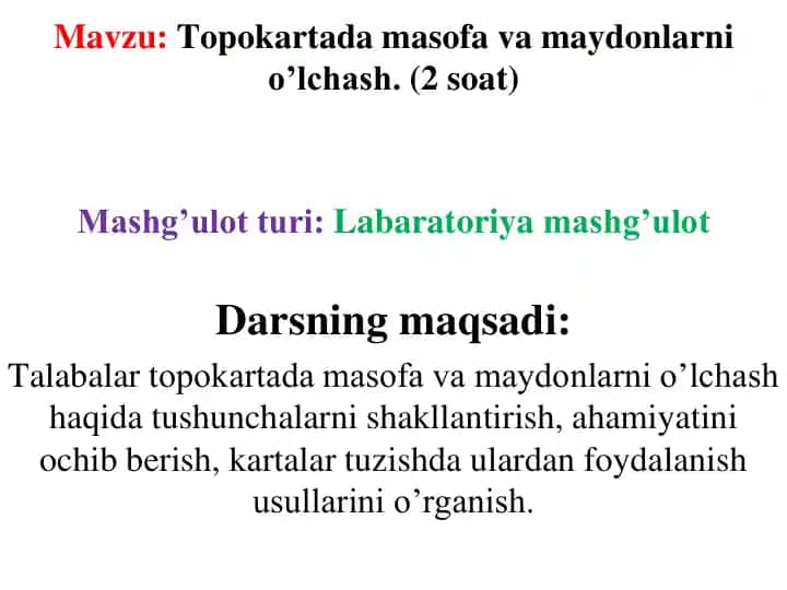 Topokartada masofa va maydonlarni o’lchash