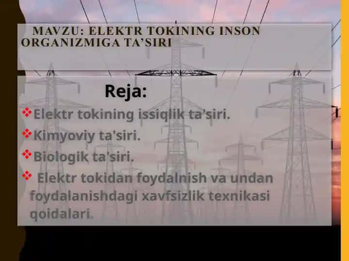 Elektr tokining inson organizmiga ta’siri