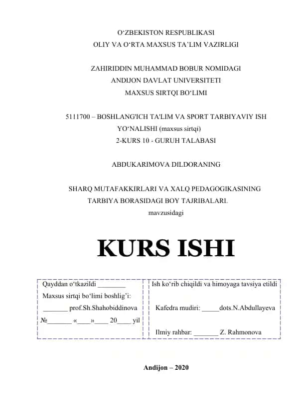 SHarq mutafakkirlari va xalq pedagogikasining tarbiya borasidagi boy tajribalari