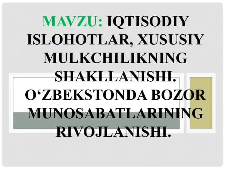 Bozor iqtisodiy munosabatlarining rivojlanishi