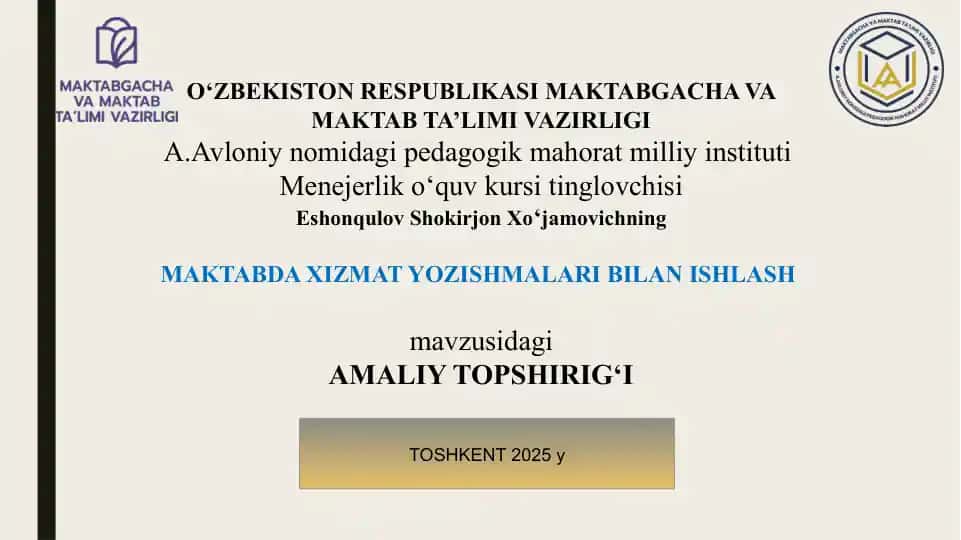 Maktabda xizmat yozishmalari bilan ishlash