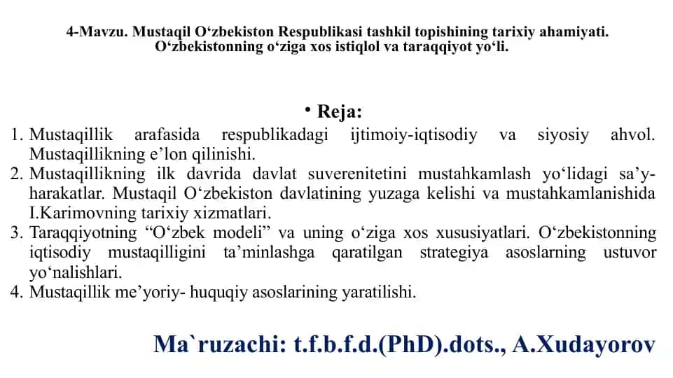 Mustaqil O‘zbekiston Respublikasi tashkil topishi