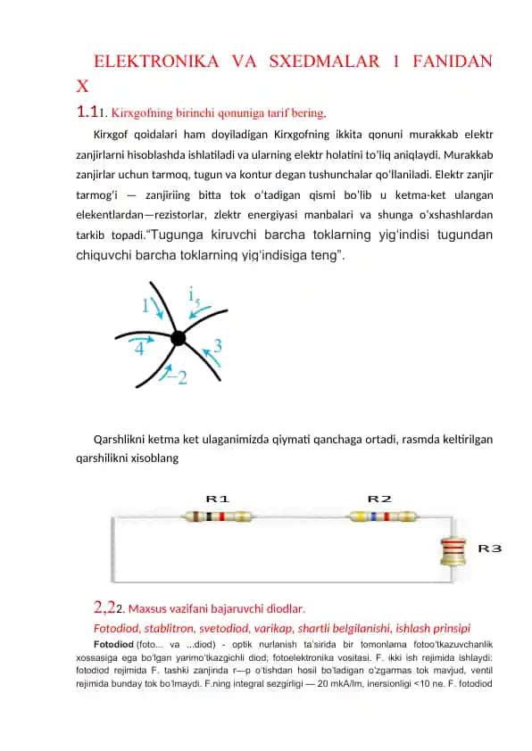 Elektronika va SXEMalar fanidan X