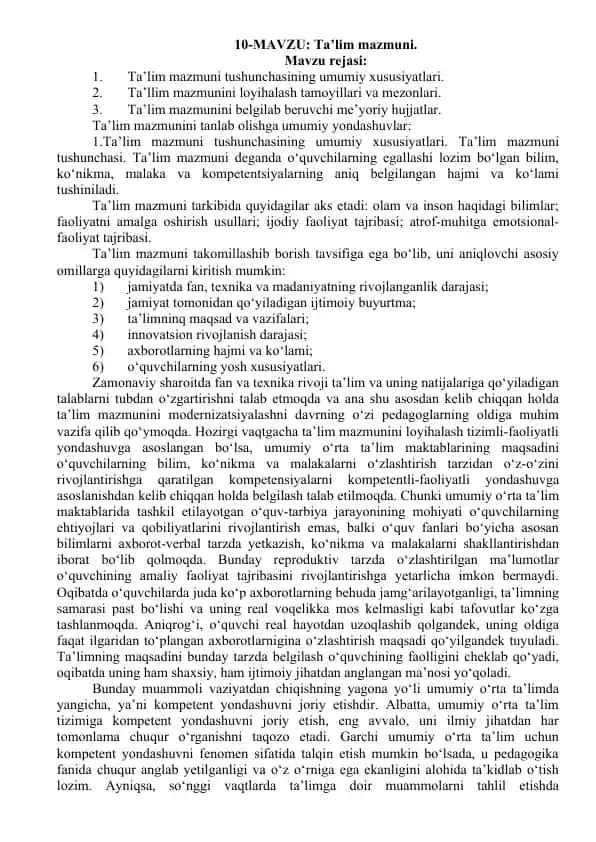 Ta’lim mazmuni