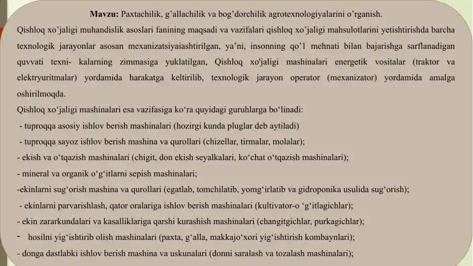 Qishloq xo’jaligi agrotexnologiyalari