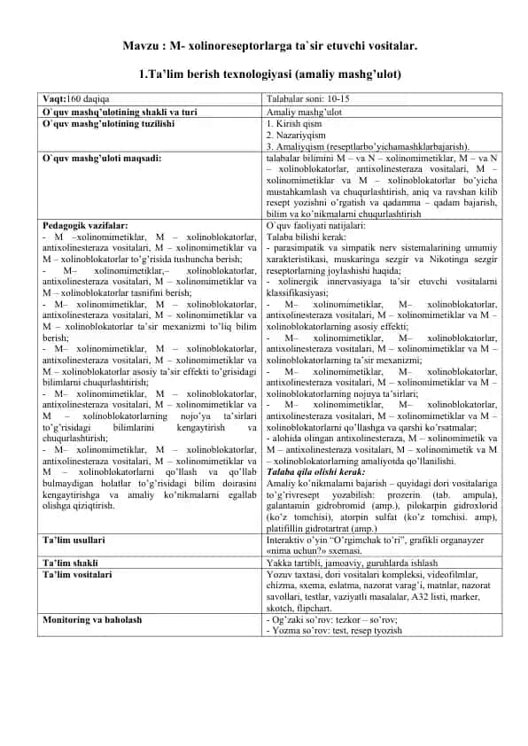 M-xolinoreseptorlarga ta`sir etuvchi vositalar