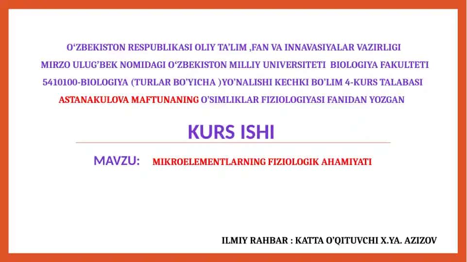 Mikroelementlarning fiziologik ahmiyati