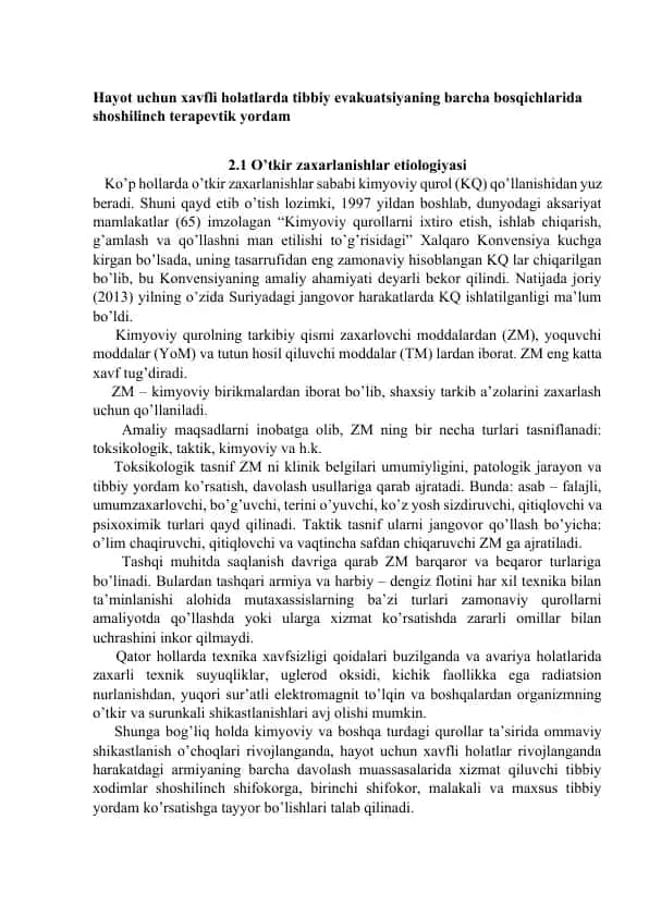 O'tkir zaxarlanishlar etiologiyasi