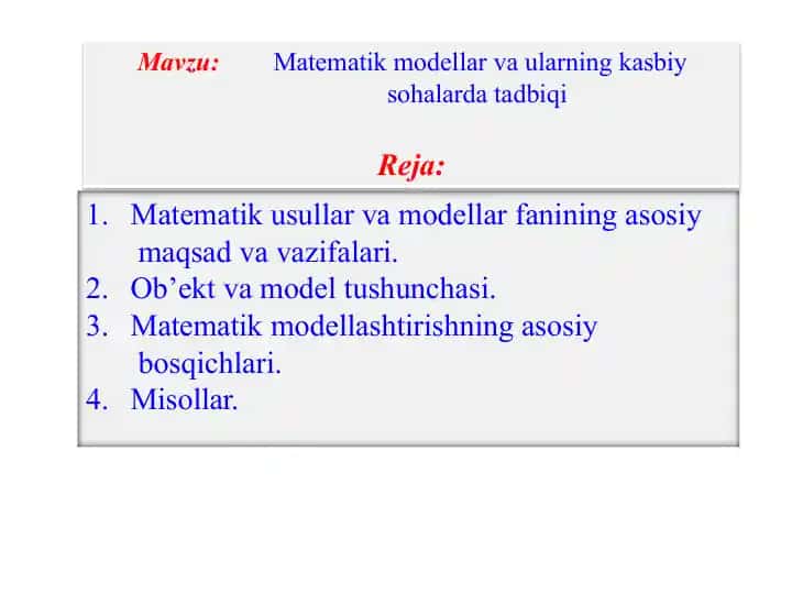 Matematik modellar va ularning kasbiy sohalarda tadbiqi