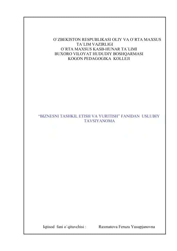Tadbirkorlik faoliyatining tashkiliy huquqiy asoslari